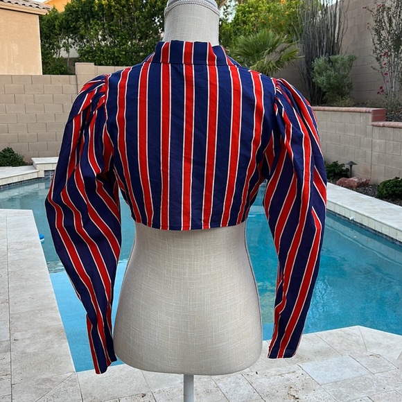 WEWOREWHAT Bisou Tie Crop Top, Blue and Red Stripe, Size M - Picture 4 of 12